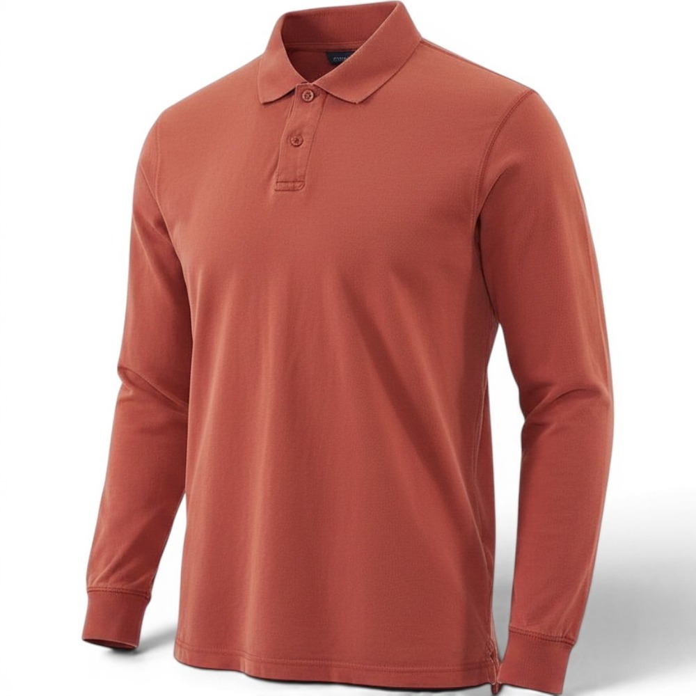 Sonoma Polo Shirt Mens Medium Orange Long Sleeve Cotton Pique Casual Minimalist